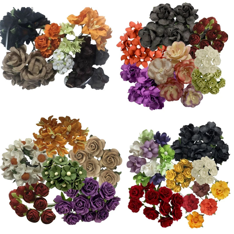 Mixed Halloween Paper Flower Open Roses Lily Peony-buds Scrapbook Card-Making Lily