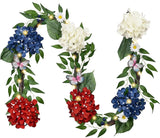6FT Patriotic Hydrangeas Garland with Lights for Mantle, Red White Blue Summer F Hydrangea