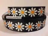Grosgrain Ribbon Large Daisy Flowers on Black Floral Garden Field Daisies 1" Daisies
