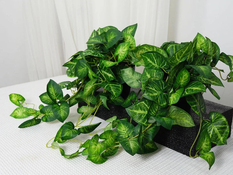 2 Fake Pothos Hanging Plants Artificial Pothos Plant with Pots Faux Hanging P... Green Plant