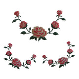 Lily Roses Floral Flowers Embroidered Red/Metallic/Green Iron On Applique Patch Lily