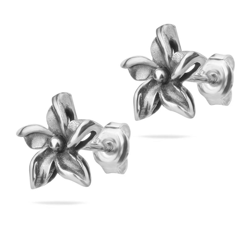 Sterling silver 925 lily blossom stud earrings, small flower front with secure post backs