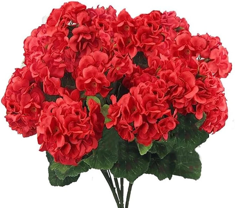 4PCS Artificial Red Geranium Silk Flowers Outdoor Plant Bush Faux Flowers Gerani Bouquet