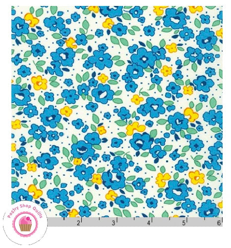 Kaufman BASKETS OF BLOOMS LAWN 20493 Blue Floral SMOCKING Fabric D ZIMMERMAN Flowering Plants