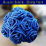 Royal Blue 7cm Foam Flowers Rose Stems Artificial Wedding Bride Bouquet 20pcs Bouquet