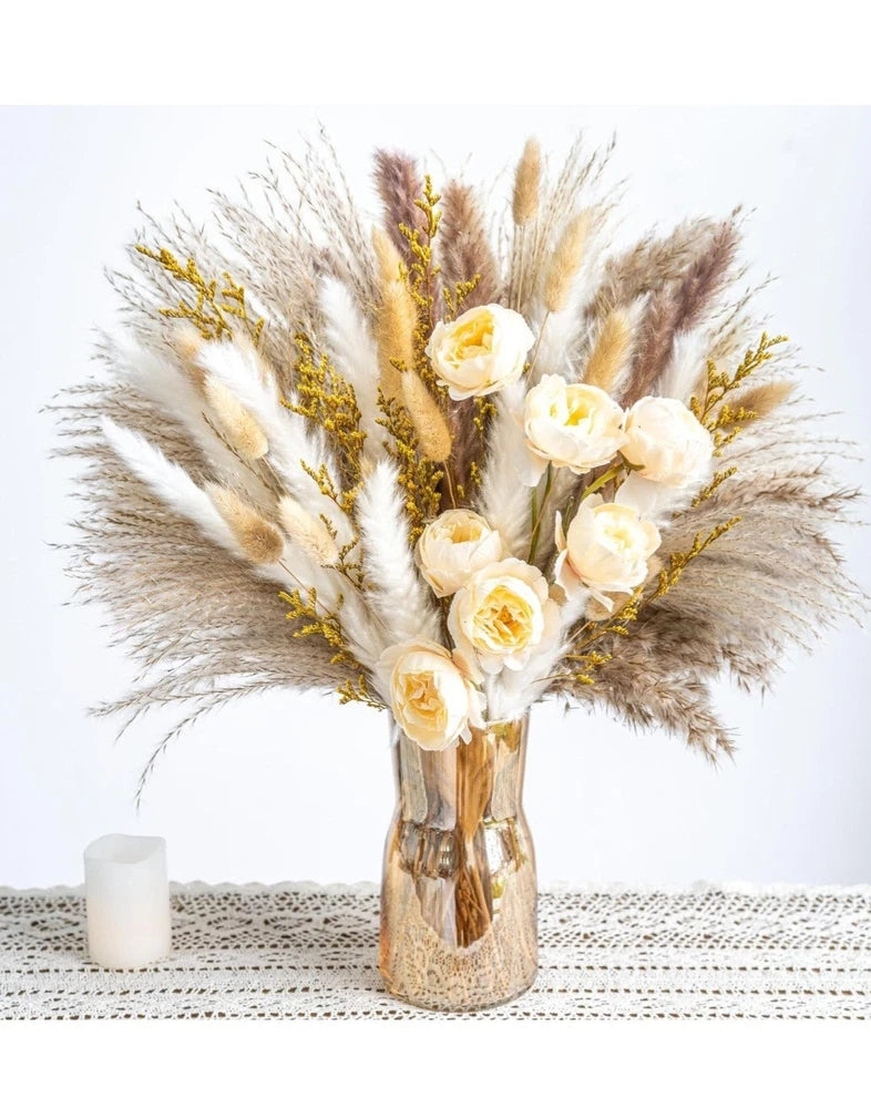 Artificial Rose & Pampas Grass Floral Arrangement Centerpiece 15-17in Pampas Grass