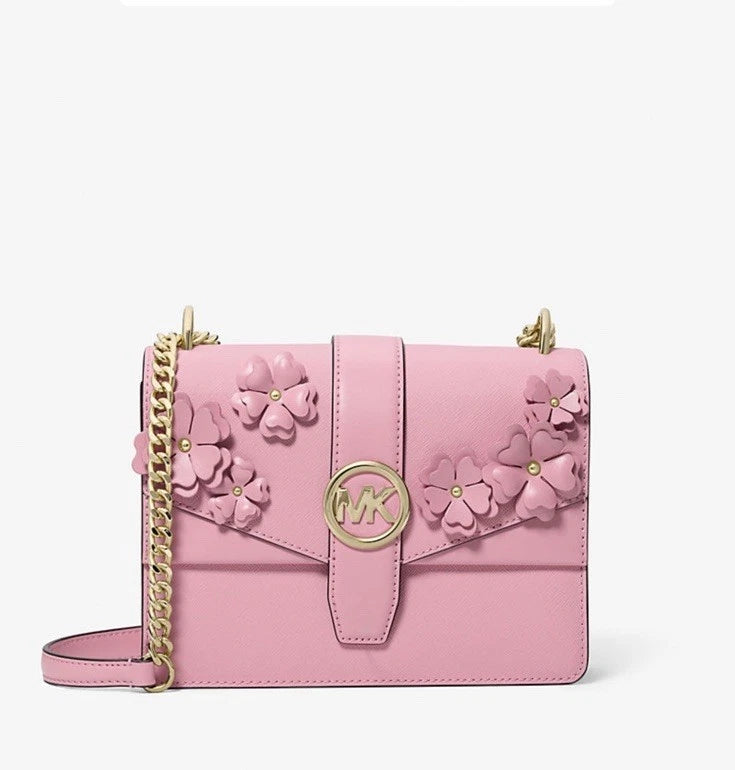 MICHAEL KORS GREENWICH Floral Embellished Flap Crossbody Bag Small Carnation NEW Carnation