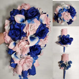 Pink Royal Blue Rose Calla Lily Bridal Wedding Bouquet Accessories Bouquet