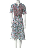 NWT LORETTA CAPONI Pinstriped and Hydrangeas Floral Smocked Shirt Dress sz S Hydrangea