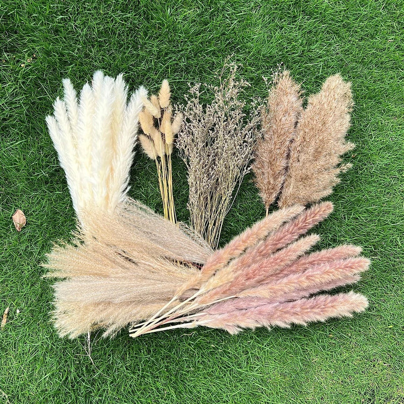100Pcs Pampas Grass Boho Home Decor 17 Inch Natural Dried Flowers-Pampas Grass Dried Flower