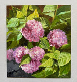 Original Oil Painting Pink Hydrangea 8x9 Hand Painted on Fiberboard Hydrangea