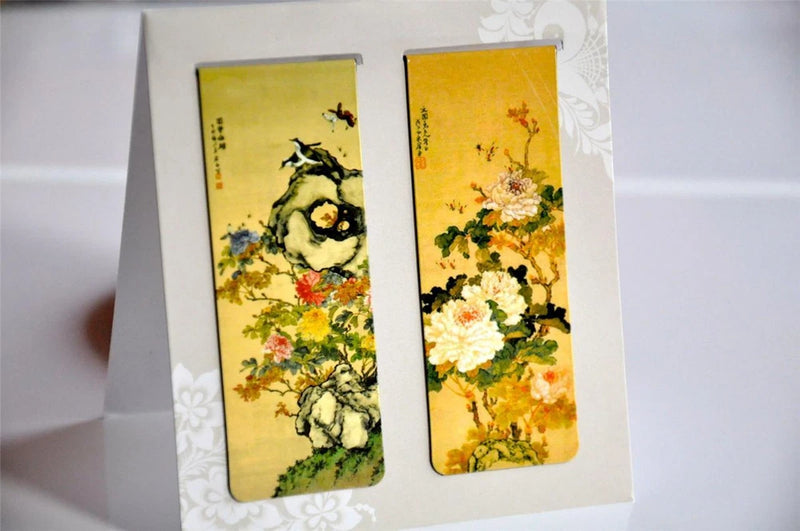 New Unique Set of 2 Magnetic Bookmark Cute Peony Flower Chinese Ancient Painting Peony