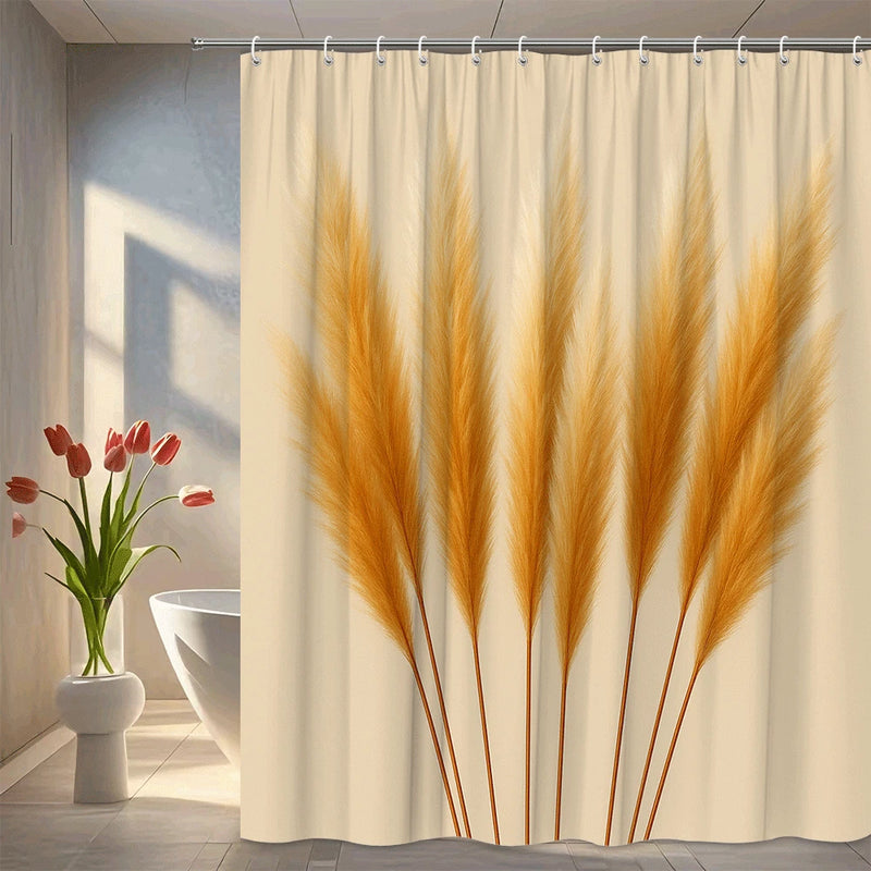 Elegant Boho Beige Shower Curtain with Pampas Grass Design Pampas Grass