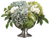 Hydrangeas, Ranunculus, Sedum 17" Wide Faux Flowers in Pot Hydrangea