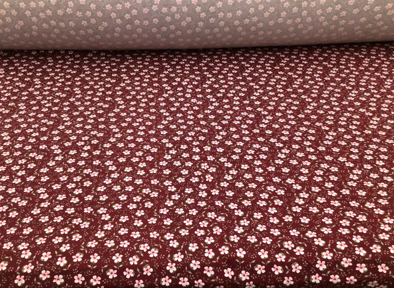 Double Brushed DTY Floral Spandex Stretch Apparel Fabric Burgundy Pink Tan L311 Flowering Plants