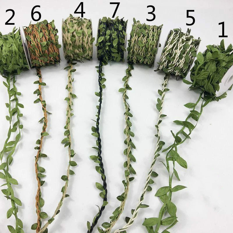 Artificial leaf garland string vine with faux ivy leaves, bundled strands.