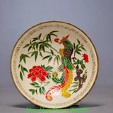 Old Song Dynasty Ding Kiln Color Porcelain Gilt Peony Flower Peacock Tray Plate Peony
