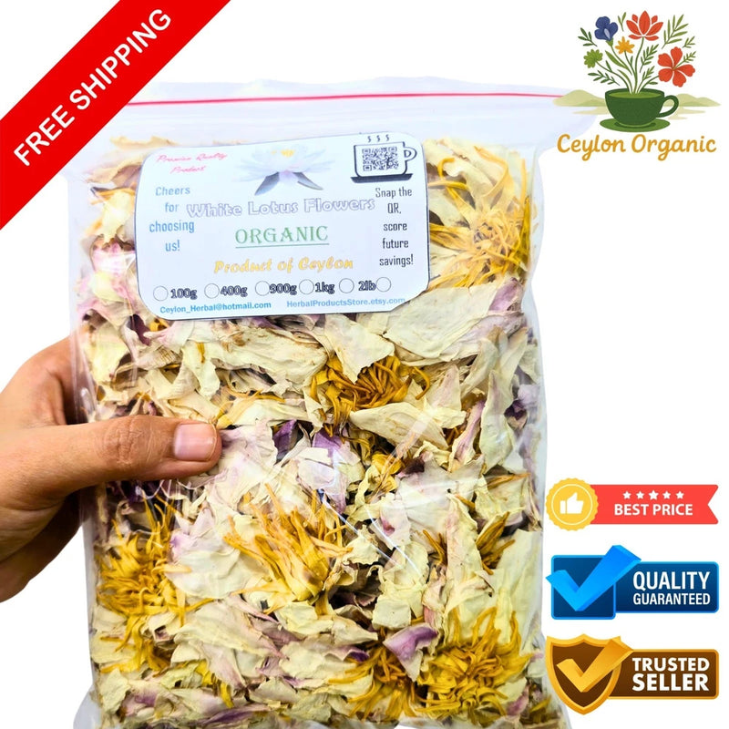 White Lotus Nymphaea ampla Hand Picked Dried Ceylon 100% Organic Flower Herb Tea Lily