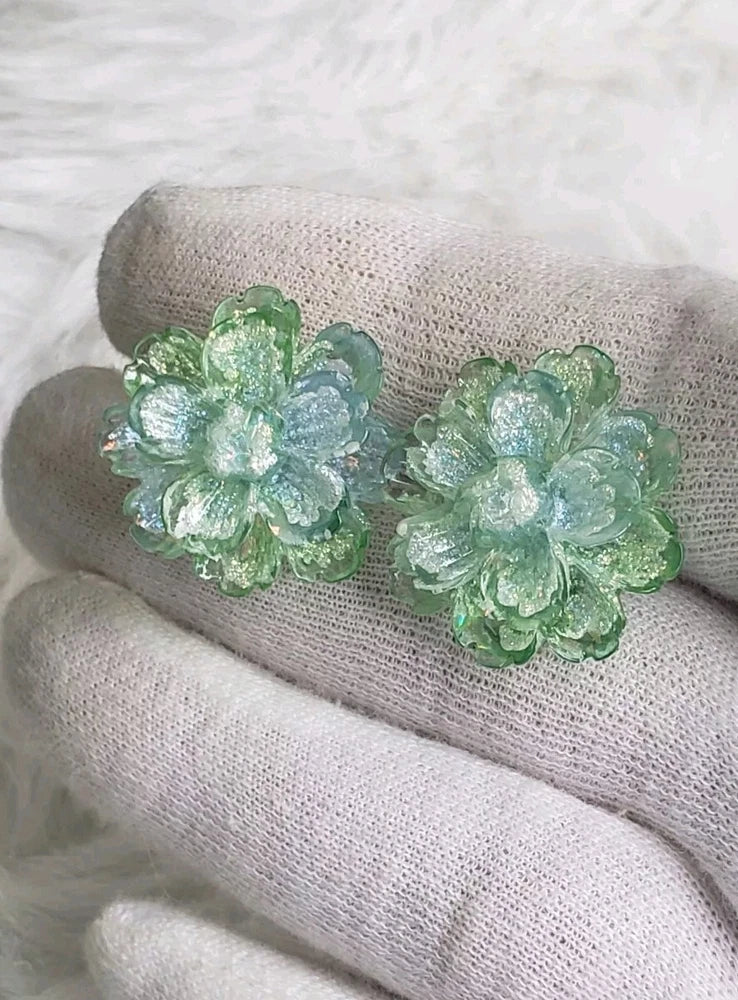 Handmade Iridescent Mint Carnation Flower Earrings Carnation