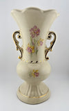 Vintage Vase Double Handle Floral Cream w/ Gold Accents Carnations Daffodils Carnation