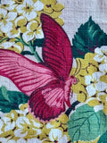 Butterfly & Hydrangea Hollywood Regency Arts & Crafts Barkcloth Vintage Fabric Hydrangea