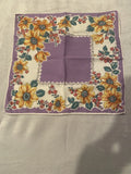 Vintage Floral Cotton Hankerchief Purple Yellow Sunflower Daisy Hand Rolled Edge Sunflower