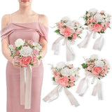 Coralpink Bridesmaid Bouquets Set of 4 - Silk Wedding Flowers Decor Ranunculus