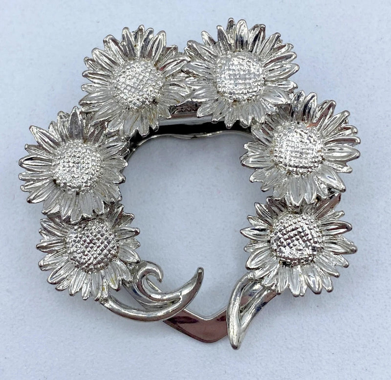 D5-1474 VINTAGE BROOCH SILVER PIN 1.5" SUNFLOWER FLOWER WREATH Sunflower