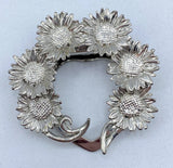 D5-1474 VINTAGE BROOCH SILVER PIN 1.5" SUNFLOWER FLOWER WREATH Sunflower