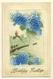 Birthday Greetings blue hydrangea flowers pastoral landscape VTG Postcard CG1. Hydrangea