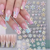 Nail Art Stickers Decals 5D Embossed Pastel Flower Daisy Heart Sheet Daisies