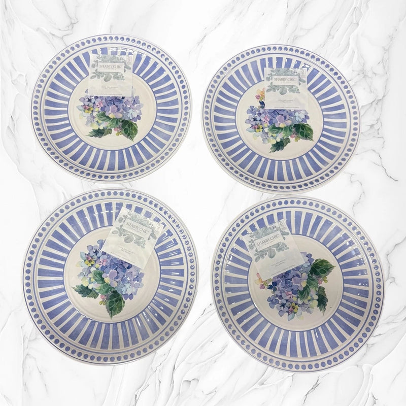 4- Shabby Chic Purple Hydrangea Stripes Melamine Indoor Outdoor Salad Plates 9Ó Hydrangea