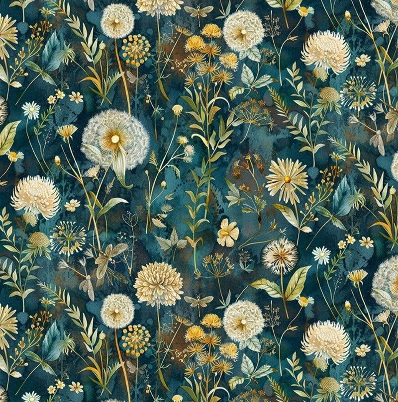 Timeless Treasures Forest Whisper Midnight Wildflower Cotton Fabric by the Yard Flowering Plants
