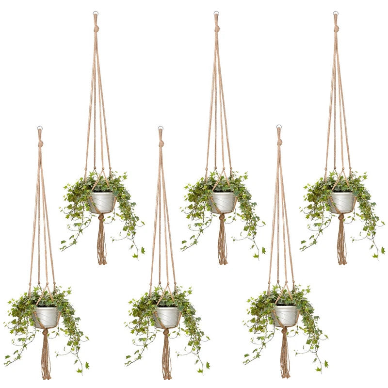6Pcs 41inch Macrame Plant Hanger Garden Flower Pot Holder Vintage Rope Basket Garden Plants