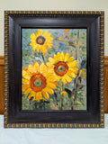 Framed original sunflowers acrylic painting on Canvas. 24 in x 28 in Sunflower