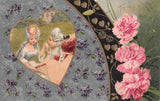 Violets & Pink Carnations by Heart Framing Colonial Lovers on 1912 Valentine PC Carnation