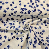 White Crepe de Chine with Tossed Blue Flowers - Designer Overstock, from Italy Flowering Plants