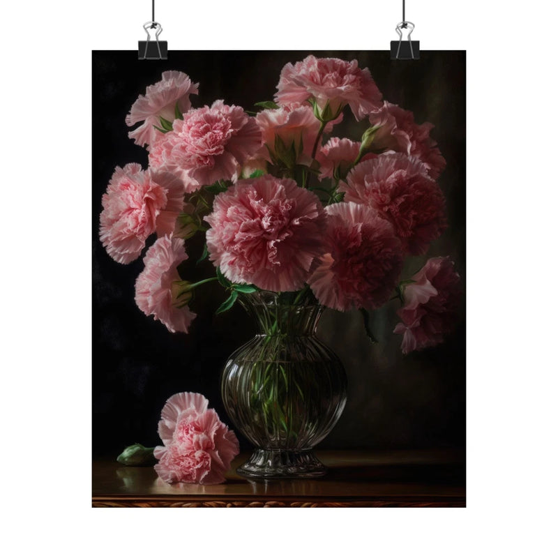 Pink Carnations Flower Art Print Poster, Flower Painting, Flower DŽcor Carnation