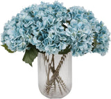 Blue Hydrangea Artificial Flowers - 5 pcs Realistic Single 18.12 in Long Stem Fa Hydrangea