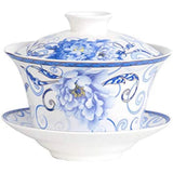 Chinese Porcelain Teacups 10oz Gaiwan Tea Cup Peony Flower Tureen Peony