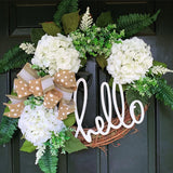 Hydrangea Hello Burlap Bow Eucalyptus Farmhouse Rustic Grapevine Door Wreath Hydrangea