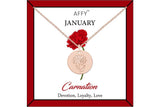 January Birth Month Carnation Flower Disc Pendant Necklace In 18k Rose Gold Plat Carnation