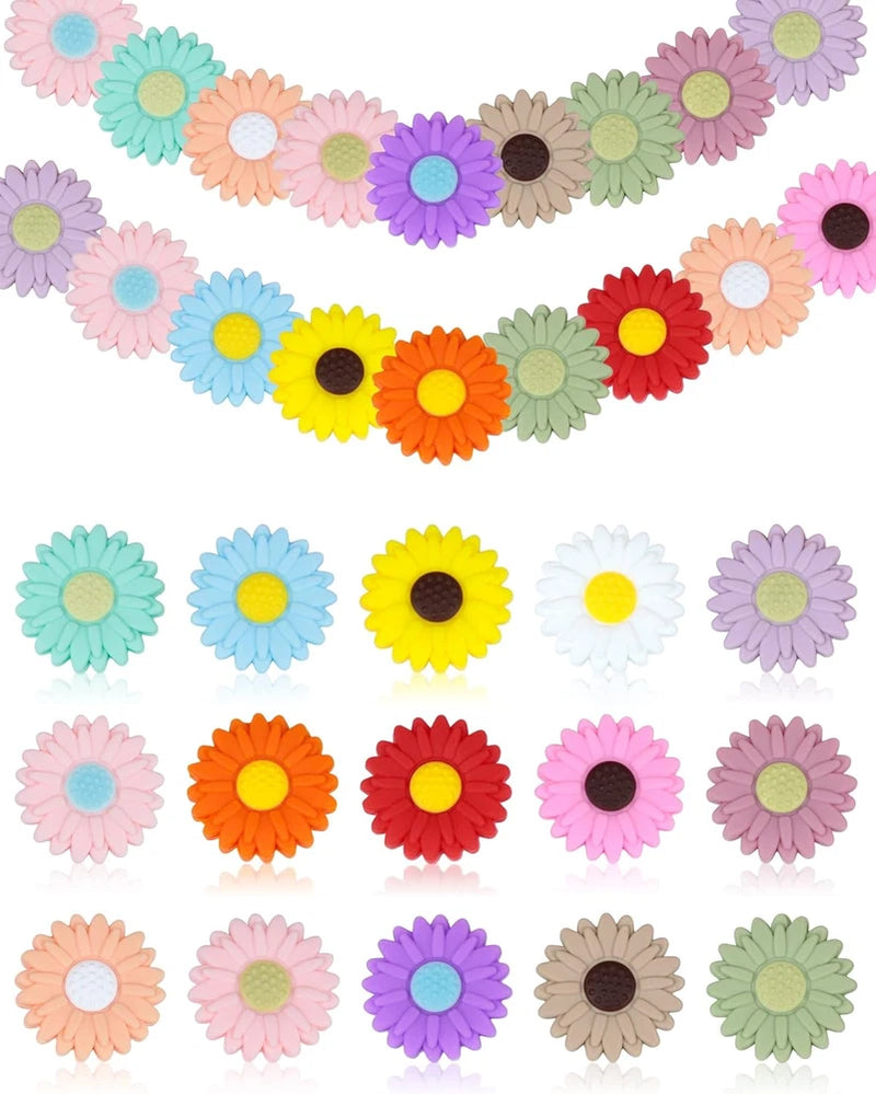 30PCS  Sunflowers & Daisy Focal Silicone Beads - Loose Beads for Pens, Necklaces Sunflower