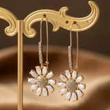 Betsey Johnson Flower Drop Earrings Daisy Design | Pave Stone Accents Daisies