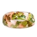 Hydrangea Resin Ring with Green and Pink Petals, Handmade Botanical Band Hydrangea