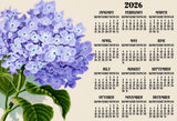 HYDRANGEA FLOWER FLORAL PURPLE YEARLY OFFICE KITCHEN FRIDGE 2026 CALENDAR MAGNET Hydrangea