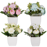 4Packs Small Fake Plant Mini Flower Potted Plants with Camellia for Home Indo... Green Plant