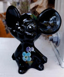 Fenton 2004 Blue Hydrangeas on Ebony Black Mouse Hand Painted #5148 QB With Box Hydrangea