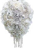 Elegant White Hydrangea Brooch Bouquet with Crystal Teardrops & Pearls Hydrangea
