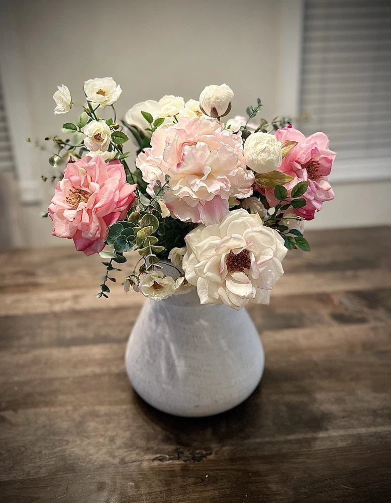 Realistic Artificial Flower Arrangement Silk Peony Rose Pink White High Quality Peony
